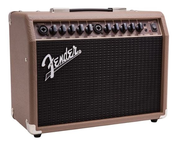 Fender Acoustasonic 40 - Amplificador combinado para guitarra acústica y eléctrica con micrófono, 40W, Marrón/Amarillo