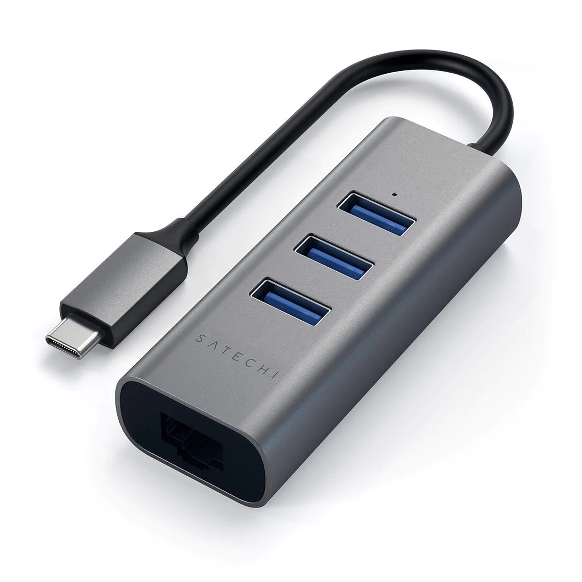 Hub Satechi USB-C 2 en 1 con 3 puertos USB 3.0 y Ethernet - Gris