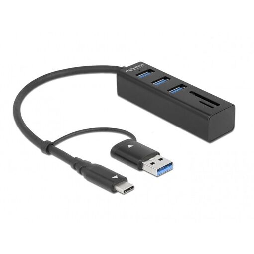 Delock 3-Port USB 3.2 Gen Hub with SD and Micro SD Card Reader - USB Type-C or USB Type-A Connector