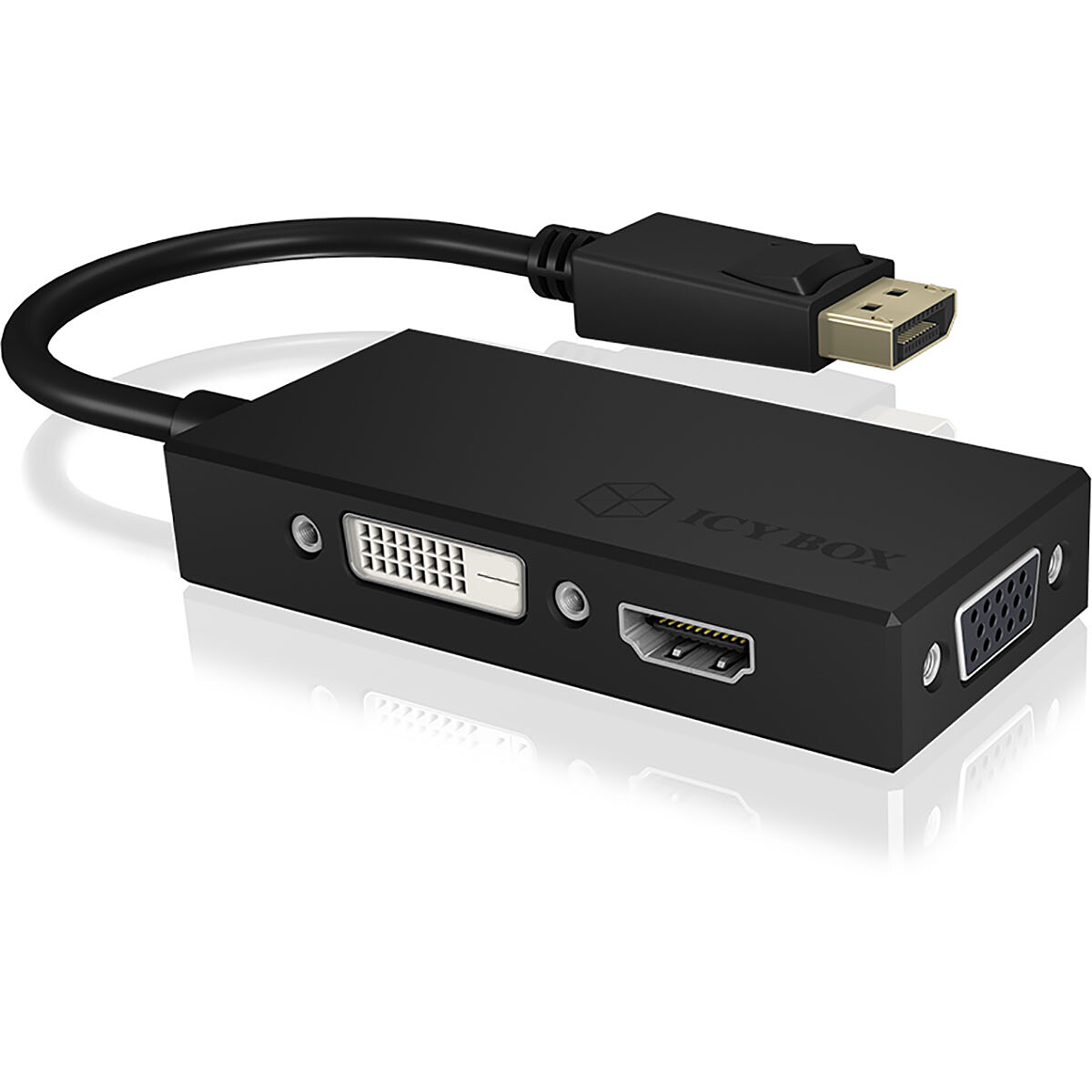 Icy Box IB-AC1031 3-in-1 Adapter - DisplayPort Male to DVI + VGA + HDMI Black