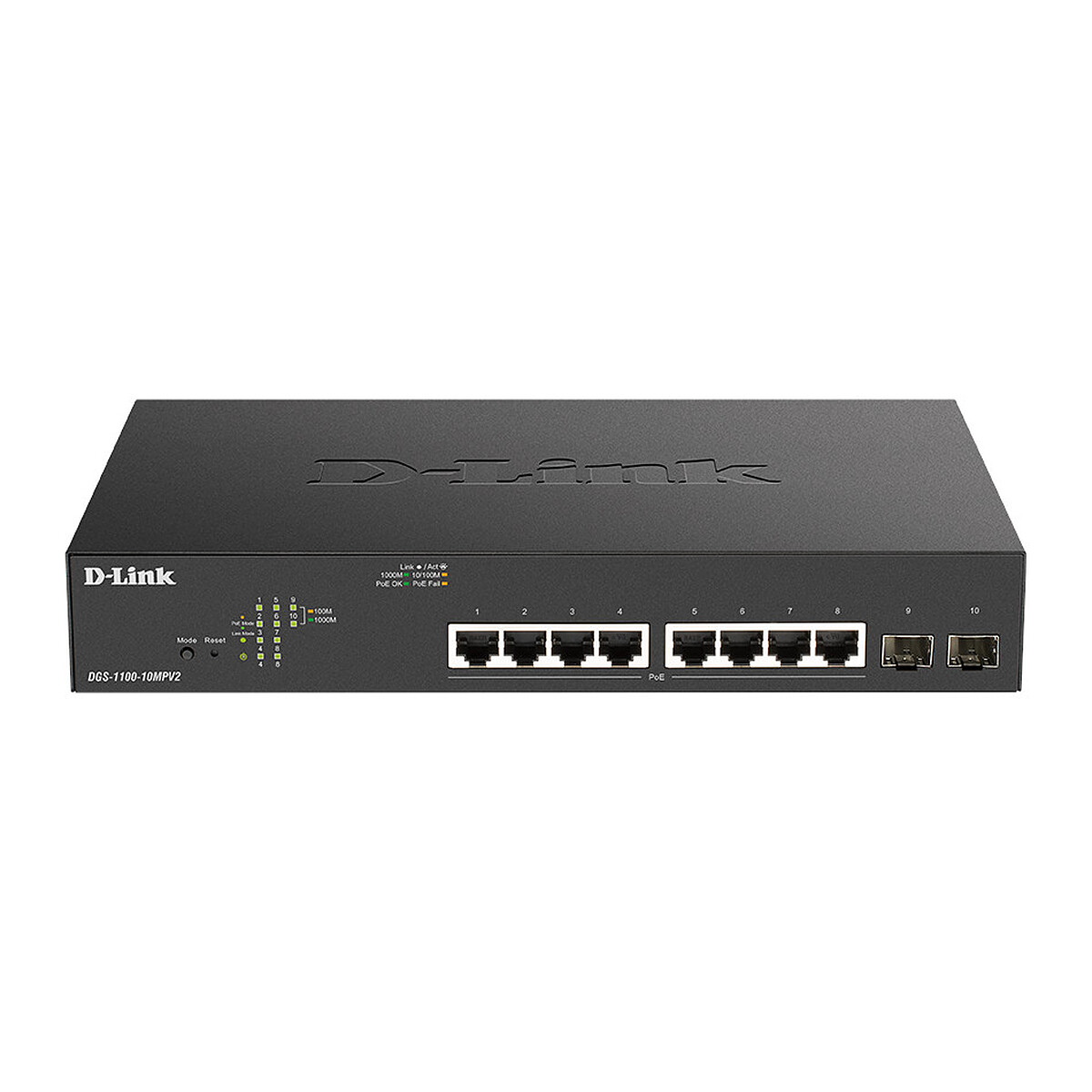 Conmutador D-Link DGS-1100 PoE+ (8 puertos 10/100/1000, 2 puertos SFP)