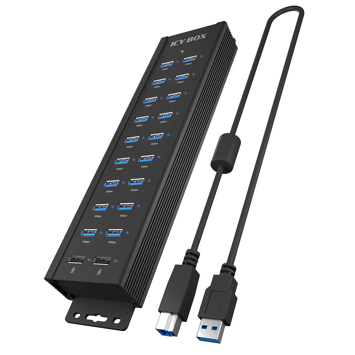 Hub Icy Box IB-HUB1720-U3 de 18 puertos USB 3.0 con 2 puertos de carga de 15 W