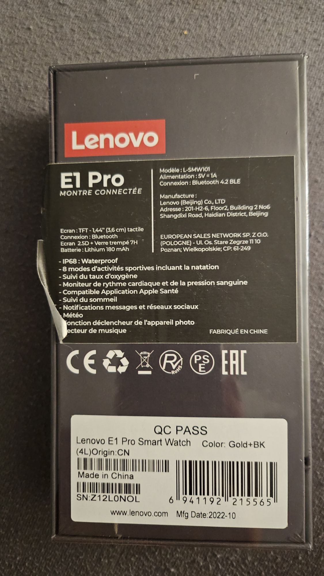 Lenovo E1 Pro Smartwatch - Gold/Black