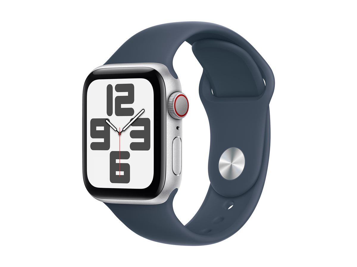 Apple Watch SE (GPS + Cellular) - 2nd Gen - 40mm - Silver Aluminium - Sport Band - Fluoroelastomer - Blue - S/M Strap Size - 32GB - WiFi, LTE, Bluetooth - 4G