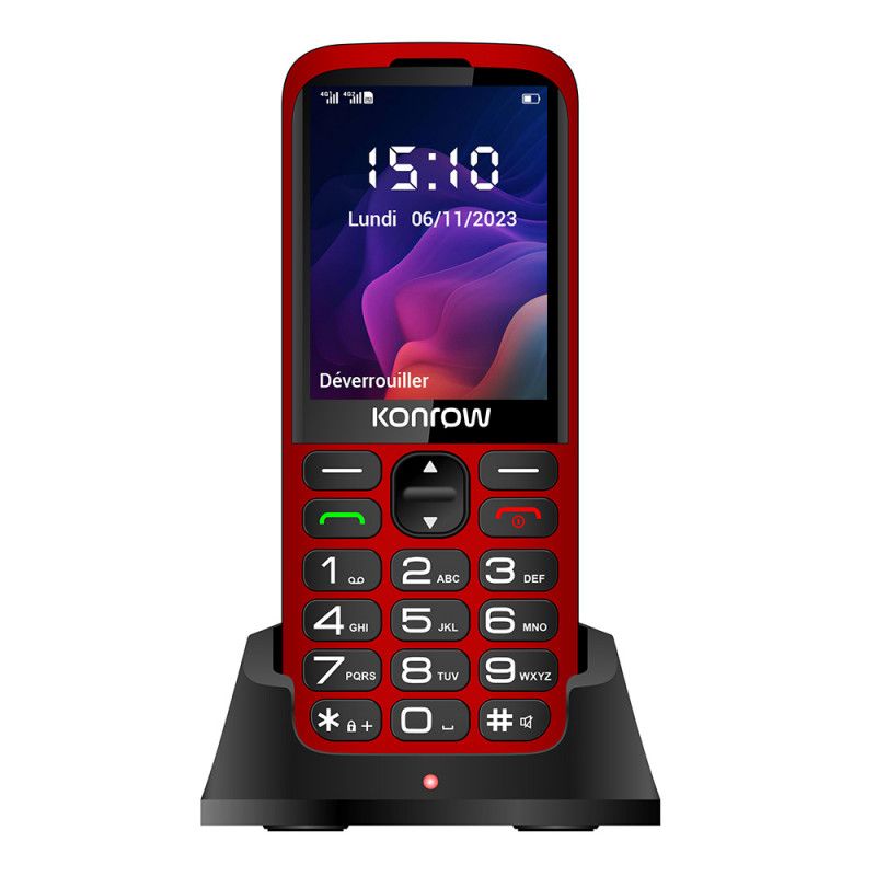 Konrow Senior 280 Next 4G (Pantalla de 2,8' - Dual SIM - Con estación de carga) Rojo