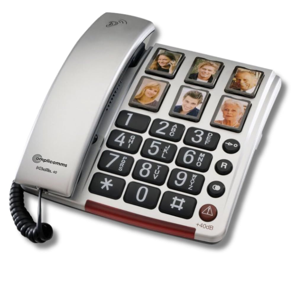 Amplicomms Bigtel 40+ - Teléfono fijo amplificado para personas mayores (+40dB) Gris