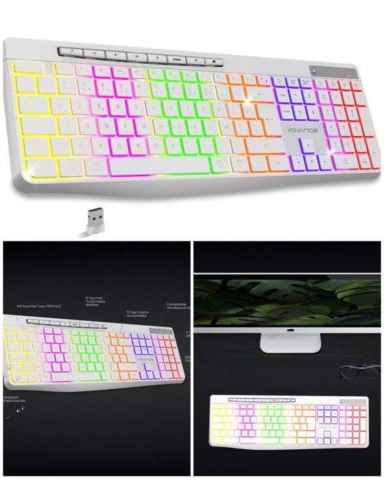 Advance Wireless Keyboard RF 2.4GHz RGB LED AZERTY IPX4 Waterproof