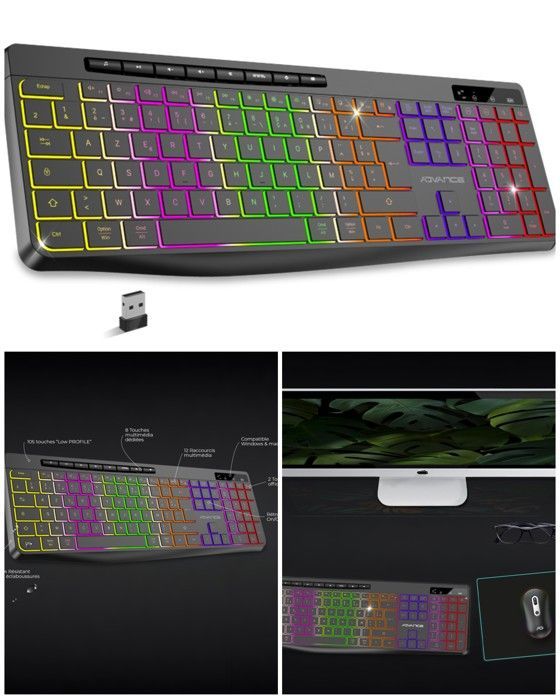R-TYPE Wireless Keyboard - AZERTY - 2.4GHz RF - RGB Backlighting - IPX4 Waterproof
