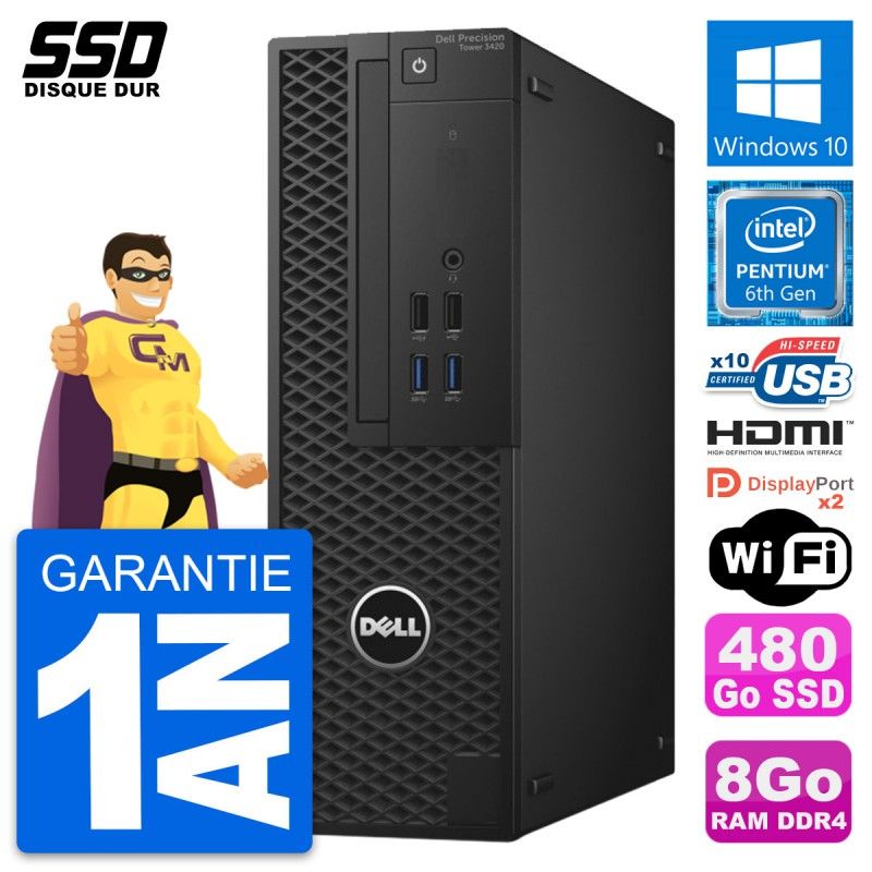 Dell Precision T3420 SFF Desktop - Pentium G4400, 8GB RAM, 480GB SSD, HDMI, Win 10, WiFi