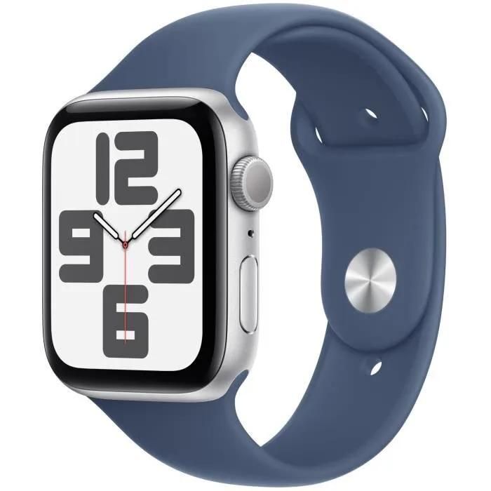 Apple Watch SE GPS, 44mm, Silver Aluminium Case, Denim Sport Band (M/L)