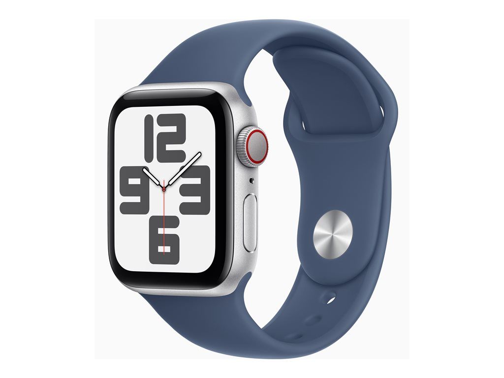 Apple Watch SE (GPS + Cellular) - 2nd Generation - 40mm - Silver Aluminium - Sport Band - Fluoroelastomer - Denim - M/L Strap Size - 32GB - LTE, Wi-Fi