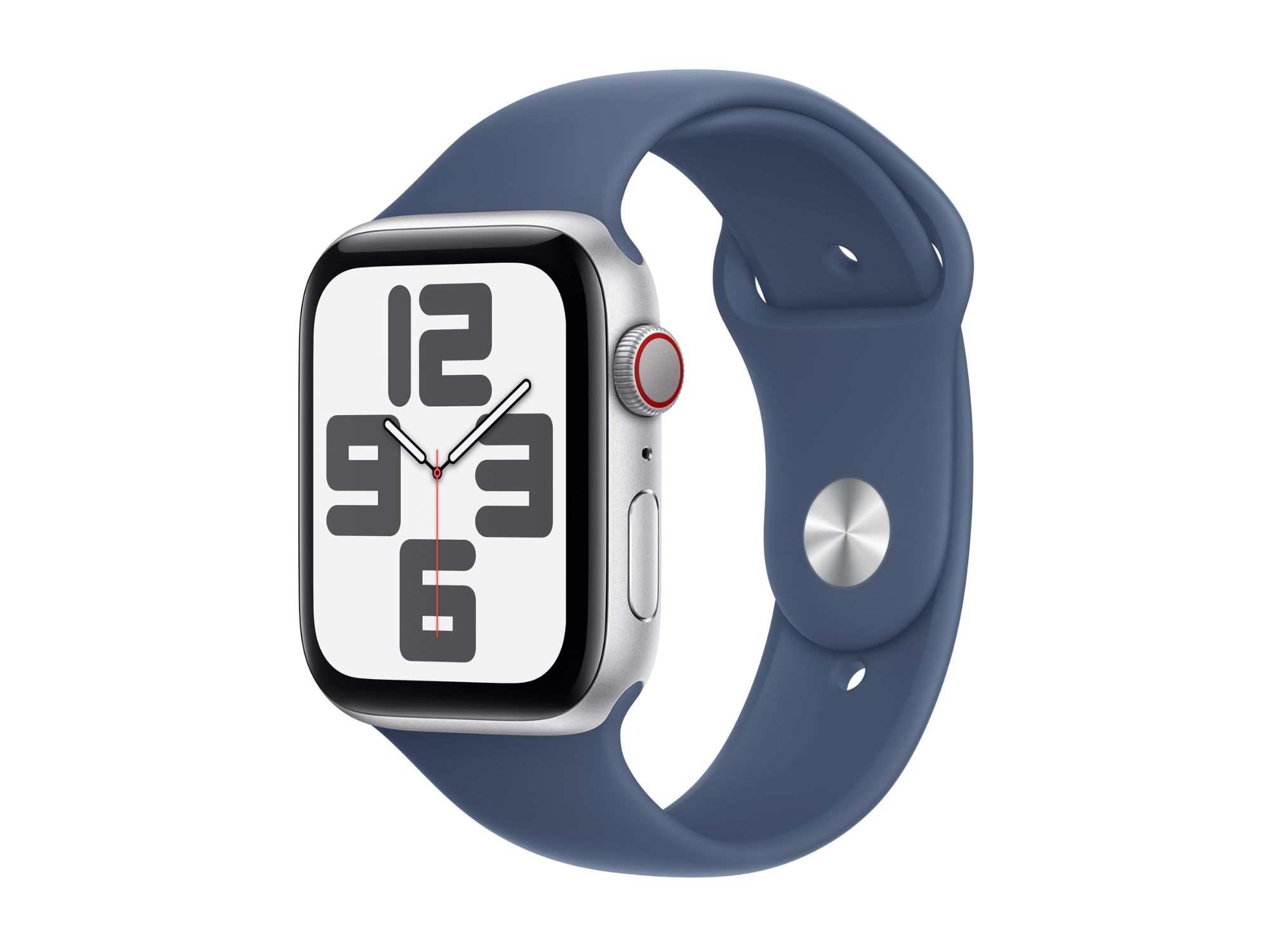 Apple Watch SE (GPS + Cellular) - 2nd Gen - 44mm - Silver Aluminium - Sport Band - Fluoroelastomer - Denim - S/M Band Size - 32GB - LTE, Wi-Fi 4...