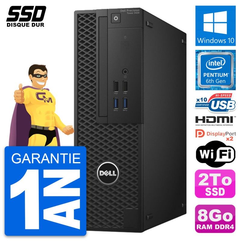 Dell Precision T3420 SFF Desktop - Intel Pentium G4400, 8GB RAM, 2TB SSD, HDMI, WiFi, Windows 10