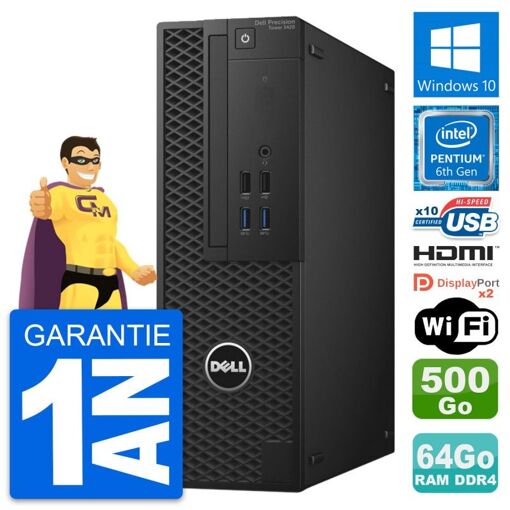 Computadora de escritorio Dell Precision T3420 SFF - Procesador Intel G4400, 64GB de RAM, 500GB HDD, HDMI, WiFi, Windows 10