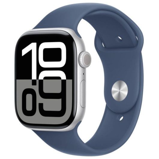 Apple Watch Series 10 GPS + Cellular 46mm Silver Aluminum Case with Sports Blue Denim Strap S/M