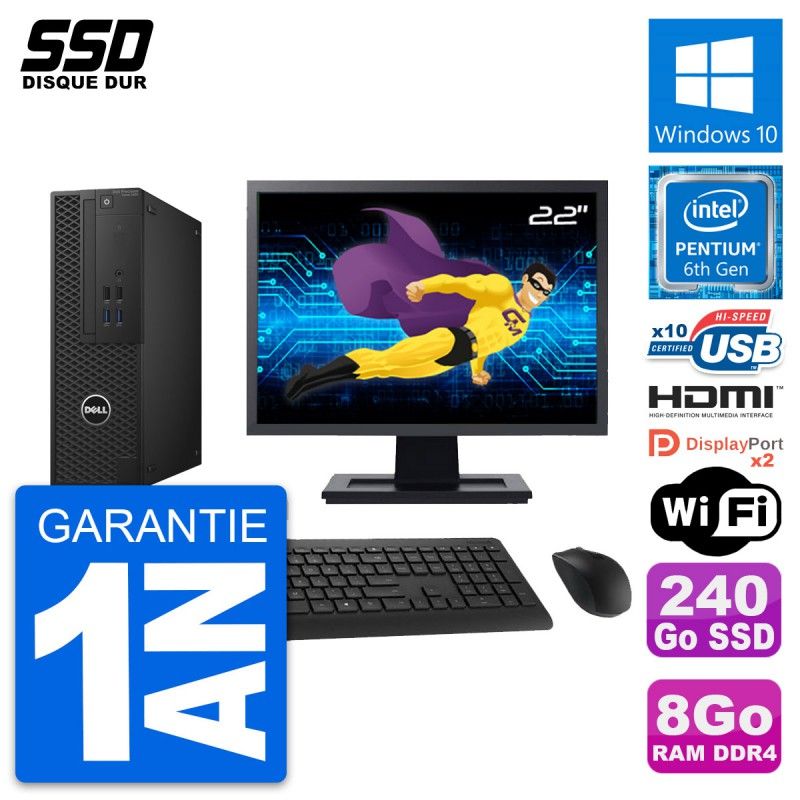 Dell T3420 SFF Computer - 22" Screen, Intel G4400, 8GB RAM, 240GB SSD, HDMI, WiFi, Windows 10