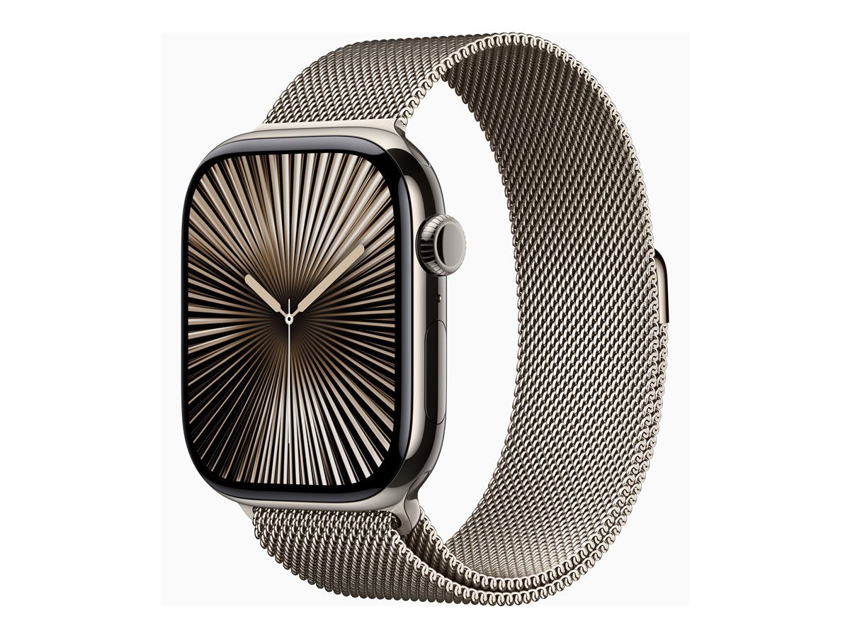 Apple Watch Series 10 (GPS + Cellular) - 46mm - Natural Titanium - Milanaise Bracelet - Stainless Steel Mesh - S/M Band Size - 64GB - LTE, Wi-Fi 4, UWB, Bluetooth - 4G