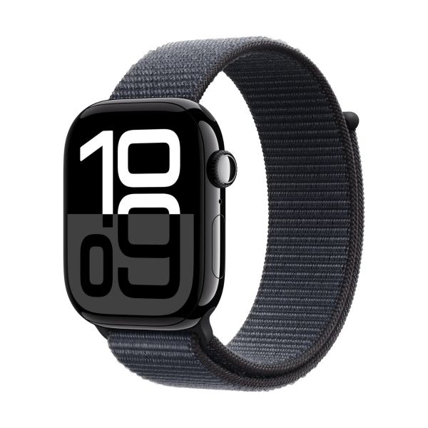 Apple Watch Série 10 GPS 42mm en aluminium Noir (Jet Black) avec bande de sport noire Loop