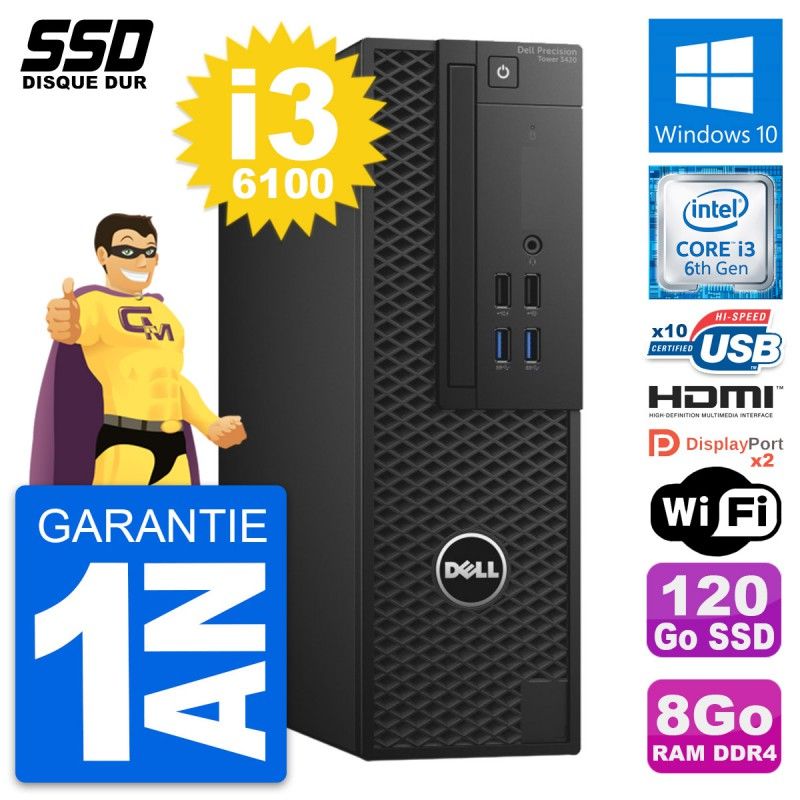 Dell Precision T3420 SFF Core i3-6100 8GB RAM 120GB SSD Windows 10 WiFi