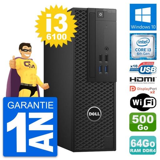 Computadora de escritorio Dell Precision T3420 SFF - i3-6100, 64GB de RAM, 500GB HDD, HDMI, WiFi, Windows 10