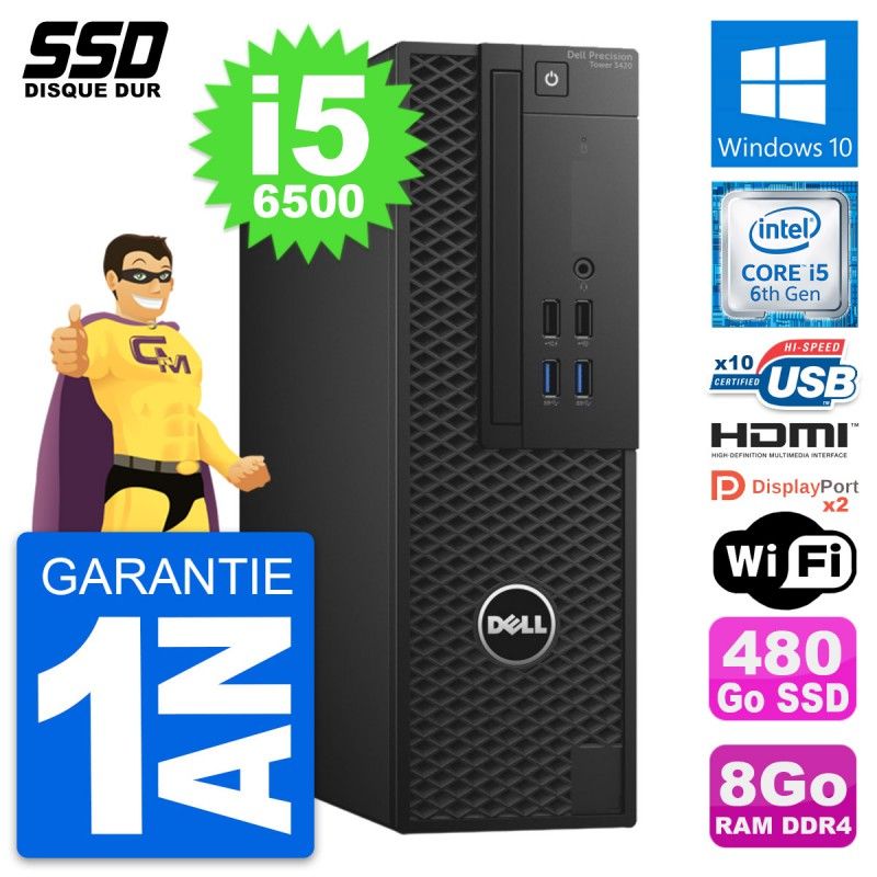 Dell Precision T3420 SFF PC - Core i5-6500, 8GB RAM, 480GB SSD, HDMI, Windows 10, Wifi