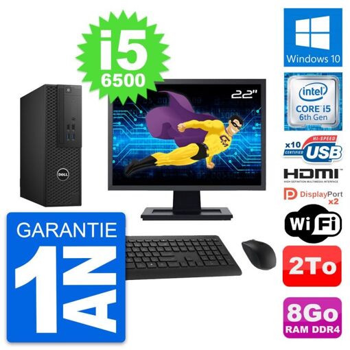 PC de escritorio Dell T3420 SFF | Pantalla de 22'' | i5-6500 | 8 GB RAM | 2 TB HDD | HDMI | WiFi | Windows 10