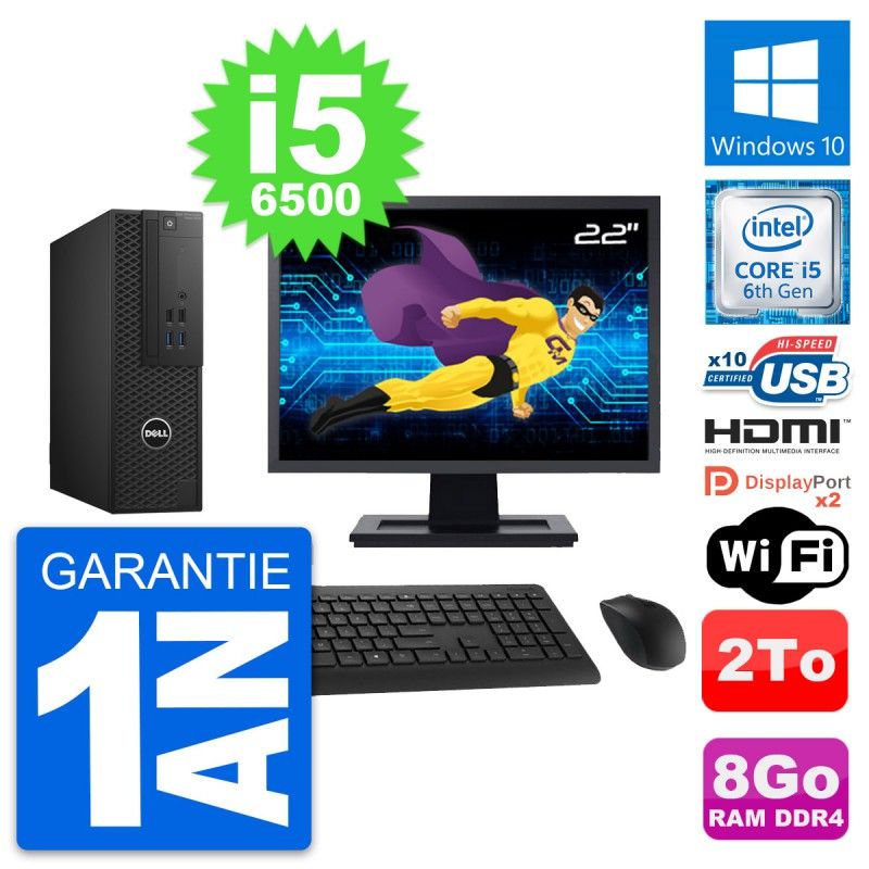 Dell T3420 SFF Desktop PC | 22" Screen | i5-6500 | 8GB RAM | 2TB HDD | HDMI | WiFi | Windows 10