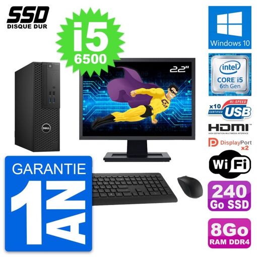 Ordenador de escritorio Dell T3420 SFF, pantalla de 22', procesador Intel i5-6500, 8 GB de RAM, 240 GB SSD, HDMI, Windows 10, WiFi