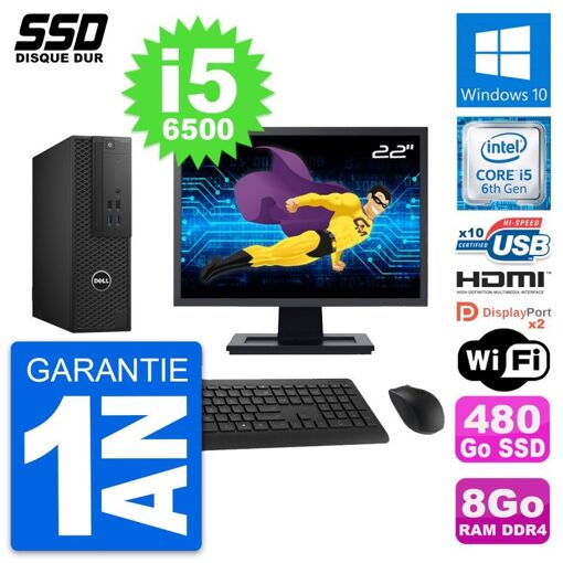 Dell T3420 SFF Computer - 22" Screen, Intel i5-6500, 8GB RAM, 480GB SSD, HDMI, WiFi