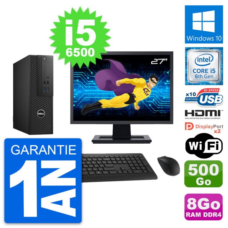 Dell T3420 SFF Desktop Computer - 27" Screen, i5-6500, 8GB RAM, 500GB HDD, HDMI, Windows 10, WiFi