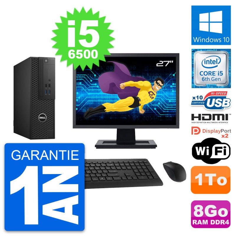 Dell T3420 SFF Desktop Computer - 27" Screen, Core i5-6500, 8GB RAM, 1TB HDD, HDMI, WiFi, Windows 10