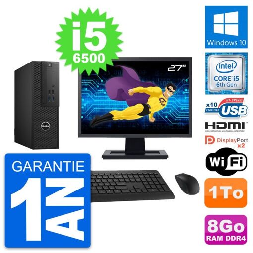 Dell T3420 SFF Desktop Computer - 27" Screen, Core i5-6500, 8GB RAM, 1TB HDD, HDMI, WiFi, Windows 10