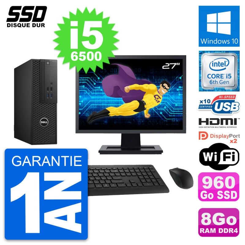 Dell T3420 SFF Computer | 27" Screen | Intel i5-6500 | 8GB RAM | 960GB SSD | HDMI