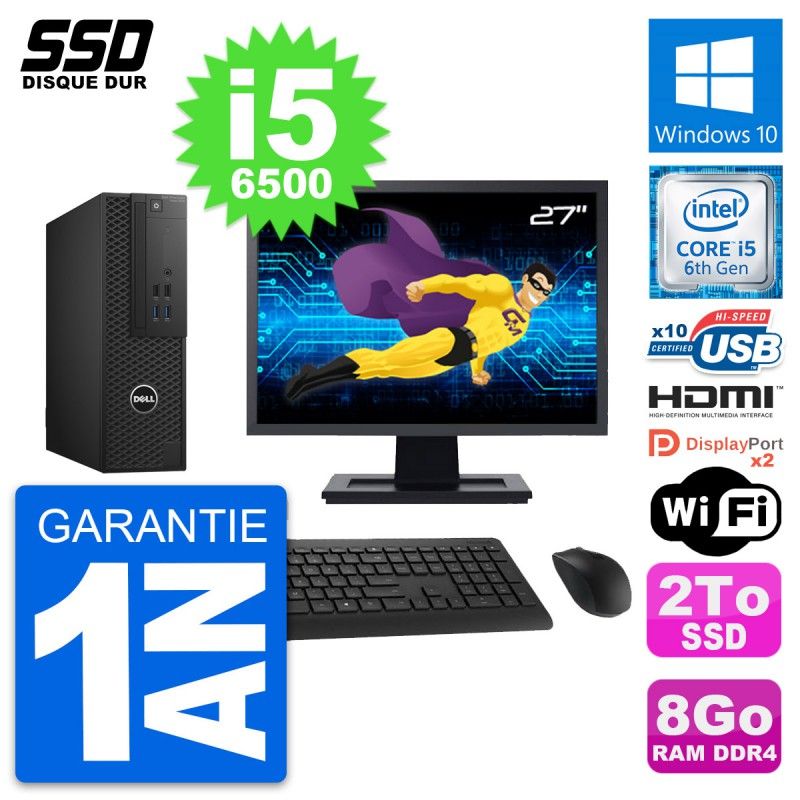 Dell T3420 SFF Computer - 27" Screen, Intel i5-6500, 8GB RAM, 2TB SSD, HDMI, Windows 10, WiFi