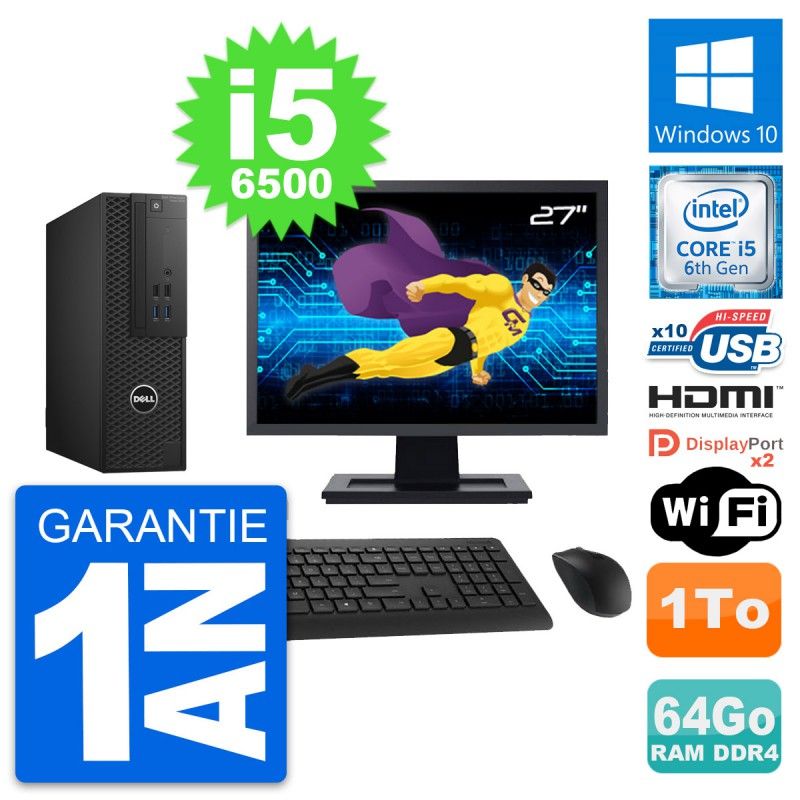 Dell T3420 SFF Computer - 27" Screen, i5-6500, 64GB RAM, 1TB HDD, WiFi