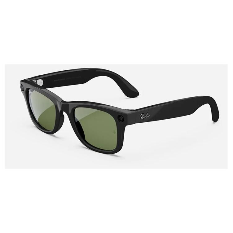 META Ray-Ban Meta Wayfarer Smart Glasses - 32GB - Square - Classic G-15 - Wi-Fi 6, Bluetooth - 12MP Camera - 49g - Gloss Black, Green