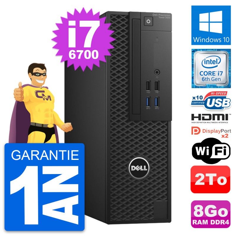 Dell Precision T3420 SFF Computer - Core i7-6700, 8GB RAM, 2TB HDD, Windows 10
