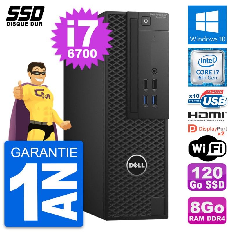 Dell Precision T3420 SFF - Core i7-6700, 8GB RAM, 120GB SSD, HDMI, Windows 10, WiFi