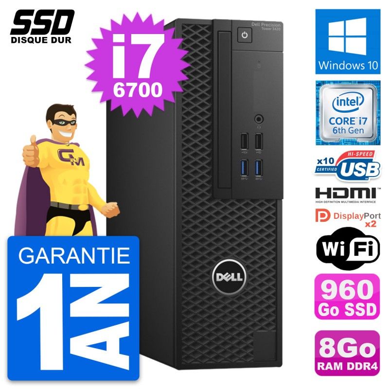 Dell Precision T3420 SFF Desktop - Core i7-6700, 8GB RAM, 960GB SSD, HDMI, Windows 10, WiFi