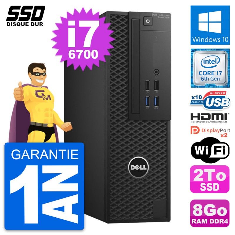Dell Precision T3420 SFF Desktop - Core i7-6700, 8GB RAM, 2TB SSD, HDMI, Windows 10, WiFi