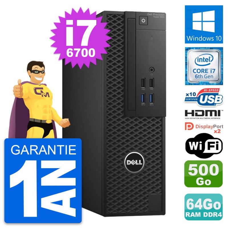 Dell Precision T3420 SFF Desktop - i7-6700, 64GB RAM, 500GB SSD, HDMI, Wi-Fi, Windows 10