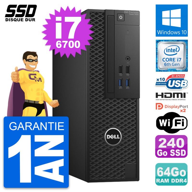 Dell Precision T3420 SFF Core i7-6700 64GB RAM 240GB SSD HDMI Windows 10 Wifi