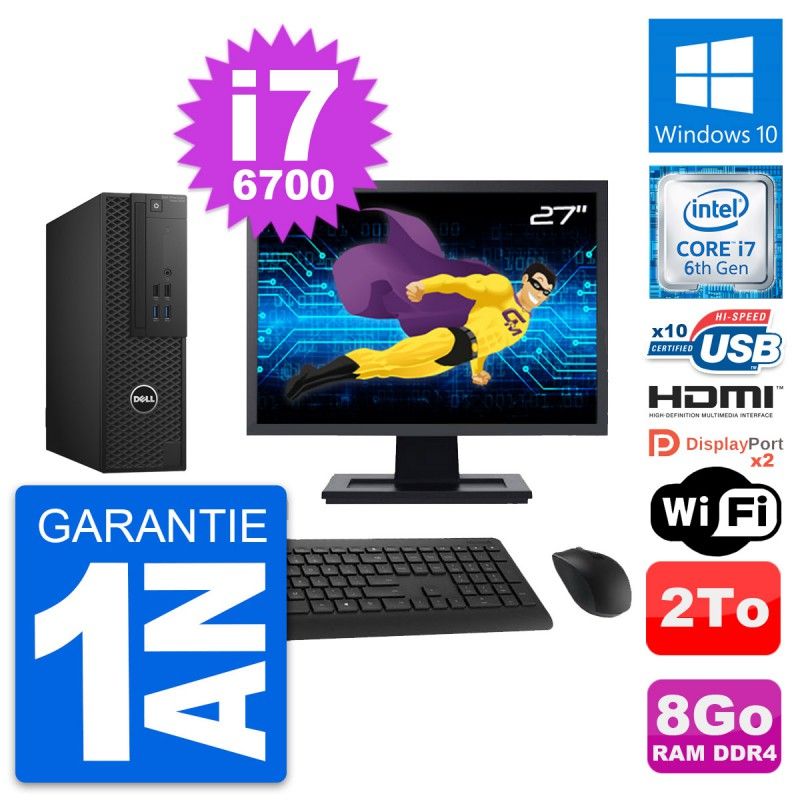 Dell T3420 SFF Desktop Computer, 27" Screen, Core i7-6700, 8GB RAM, 2TB HDD, HDMI, WiFi