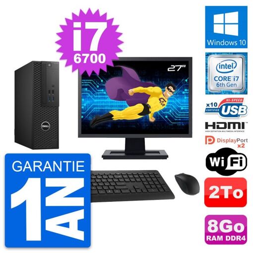 Computadora de escritorio Dell T3420 SFF, pantalla de 27', procesador Core i7-6700, 8 GB de RAM, 2 TB HDD, HDMI, WiFi