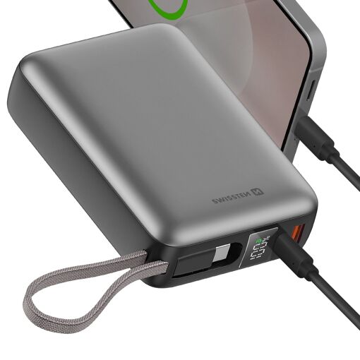 Batería externa Swissten de 20000 mAh con carga rápida de 45 W y cable USB-C integrado