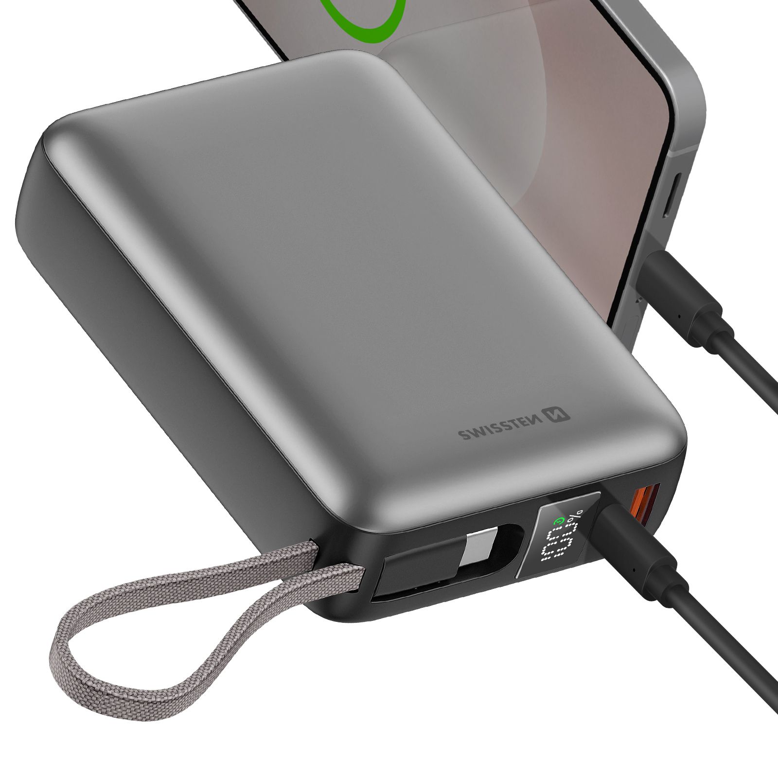 Swissten 20000mAh 45W External Battery with USB-C Cable and Ports