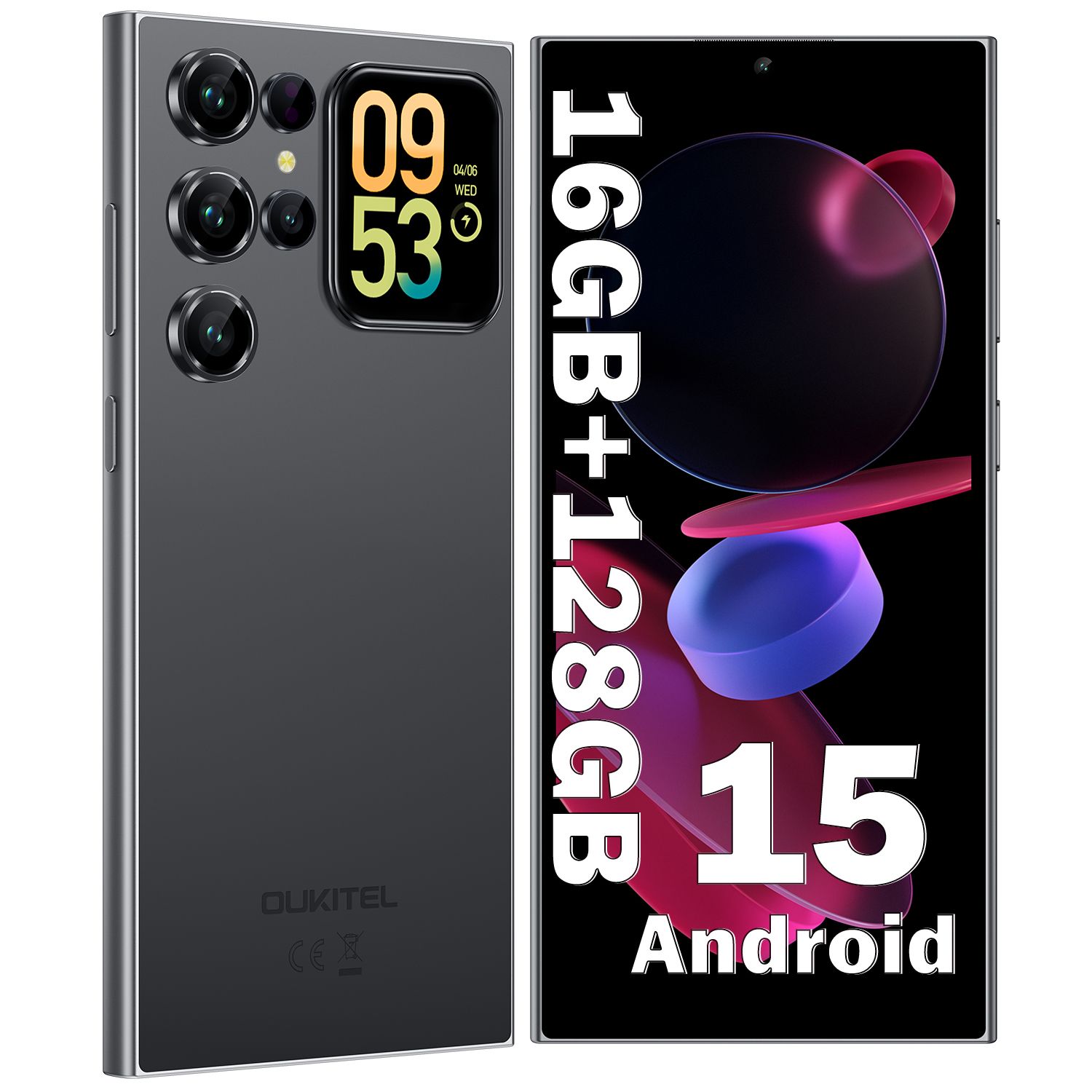 Oukitel C62 6.88'' 16GB+128GB 5150mAh Android 15 Smartphone - Black