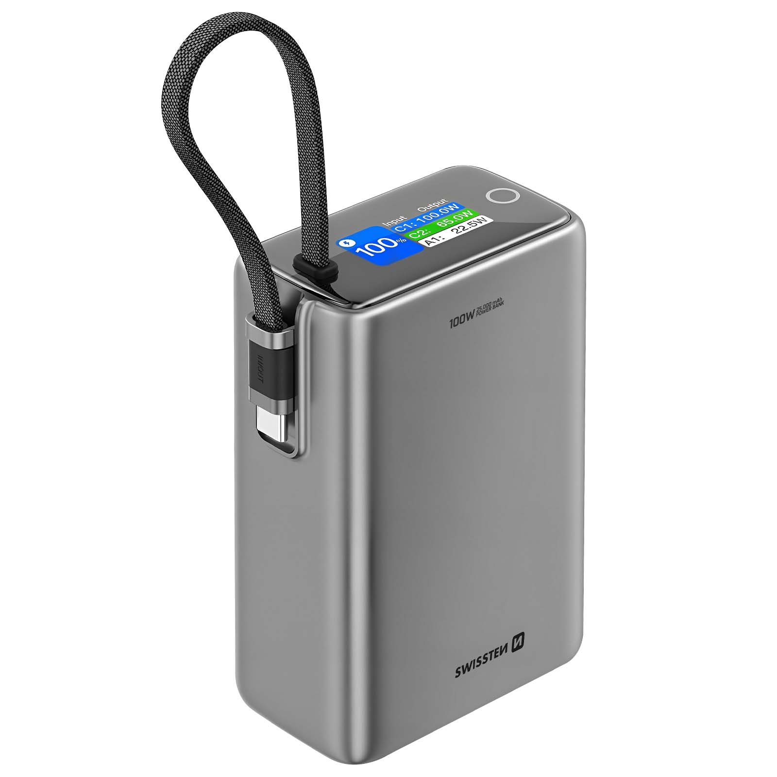 Batería de respaldo Swissten de 25.000 mAh para MacBook/PC portátil con pantalla digital