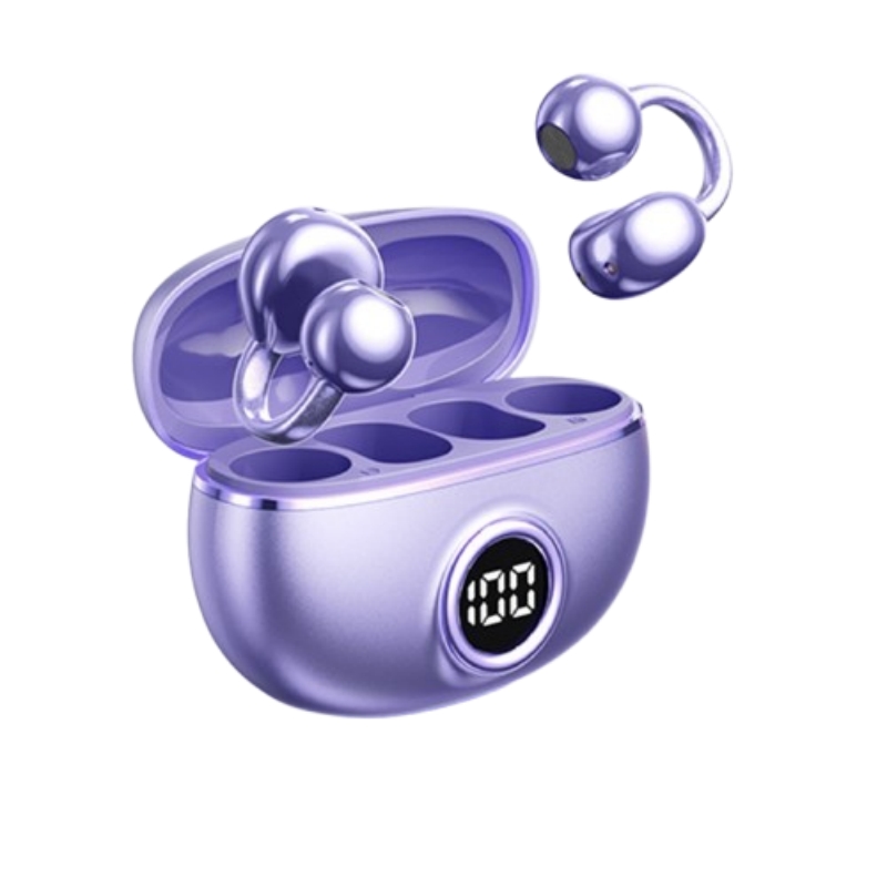 Wireless Bone Conduction Bluetooth Headphones with Digital Display - Purple