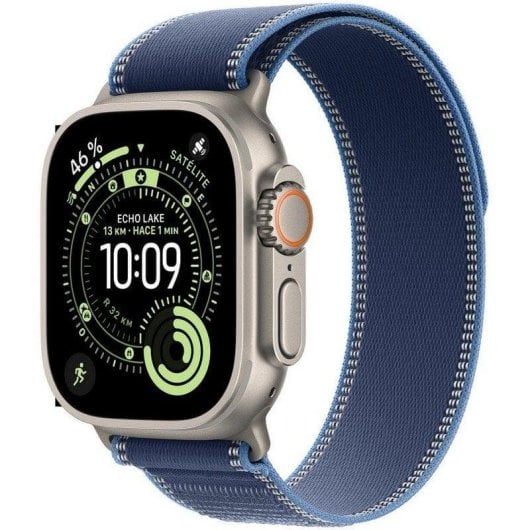Apple Watch Ultra 49mm GPS + Cellular, Titanium, Natural Loop Strap, Trail Blue/Bright Blue, S/M